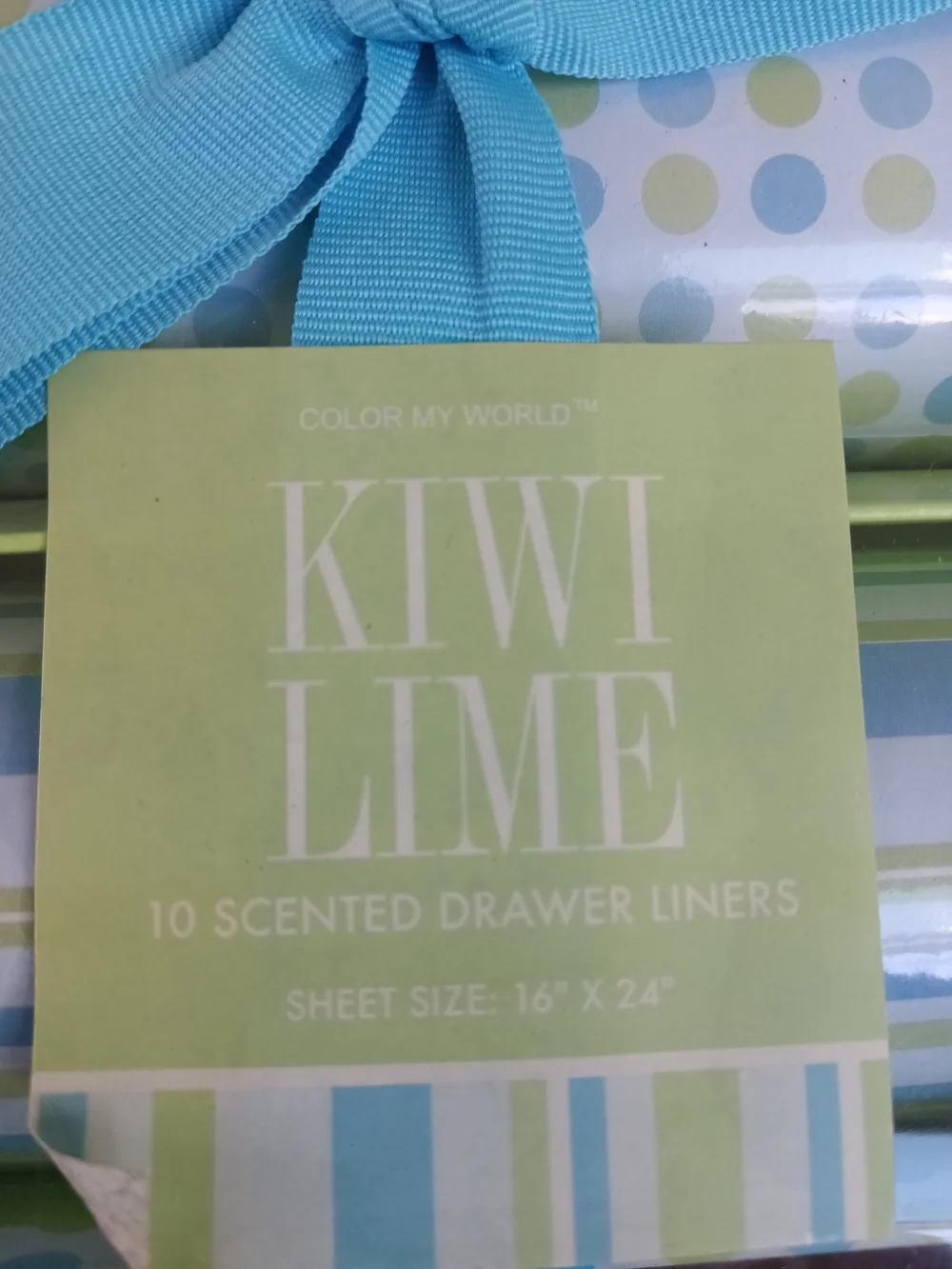 Kiwi Lime Green & Aqua Striped and Polka Dot Scented Drawer Liners